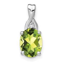 14k White Gold Oval Peridot and Diamond Pendant - 2