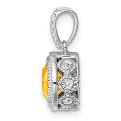 14k White Gold Cushion Citrine and Diamond Pendant - 5