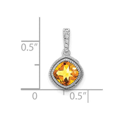 14k White Gold Cushion Citrine and Diamond Pendant - 5