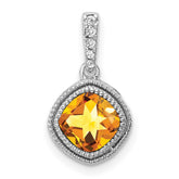 14k White Gold Cushion Citrine and Diamond Pendant - 5