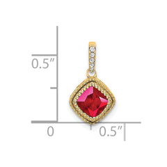 14k Cushion Ruby and Diamond Pendant with Side Diamond Detail
