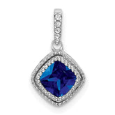 14k White Gold Cushion Sapphire and Diamond Pendant with Side Diamond Detail