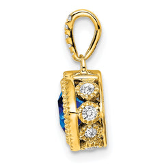 14k Cushion Sapphire and Diamond Pendant with Side Diamond Detail