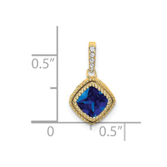 14k Cushion Sapphire and Diamond Pendant with Side Diamond Detail