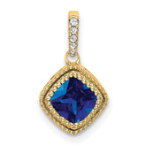 14k Cushion Sapphire and Diamond Pendant with Side Diamond Detail
