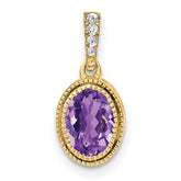 14k Oval Amethyst and Diamond Pendant
