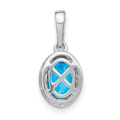 14k White Gold Oval Blue Topaz and Diamond Pendant