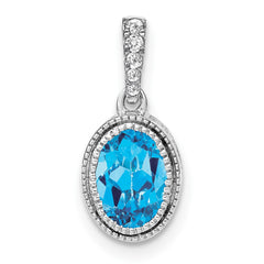 14k White Gold Oval Blue Topaz and Diamond Pendant