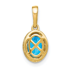14k Oval Blue Topaz and Diamond Pendant