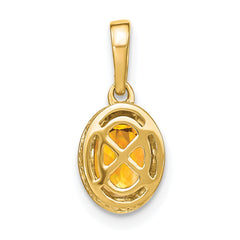 14k Oval Citrine and Diamond Pendant