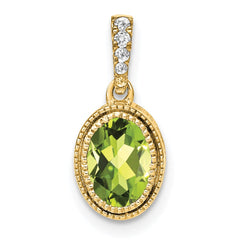 14k Oval Peridot and Diamond Pendant