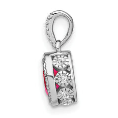 14k White Gold Oval Ruby and Diamond Pendant with Side Diamond Detail