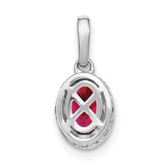 14k White Gold Oval Ruby and Diamond Pendant with Side Diamond Detail