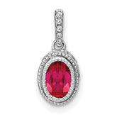 14k White Gold Oval Ruby and Diamond Pendant with Side Diamond Detail