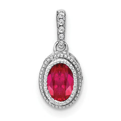 14k White Gold Oval Ruby and Diamond Pendant with Side Diamond Detail