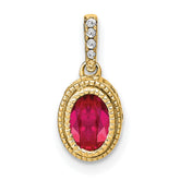 14k Oval Ruby and Diamond Pendant with Side Diamond Detail