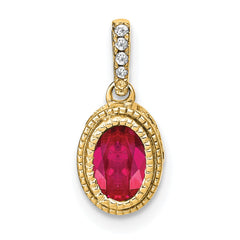 14k Oval Ruby and Diamond Pendant with Side Diamond Detail