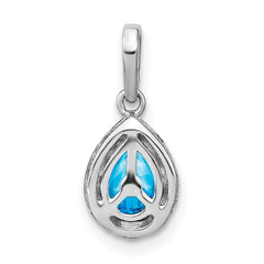 14k White Gold Pear Blue Topaz and Diamond Pendant - 2