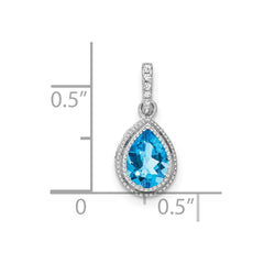 14k White Gold Pear Blue Topaz and Diamond Pendant - 2