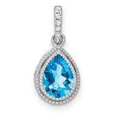 14k White Gold Pear Blue Topaz and Diamond Pendant - 2