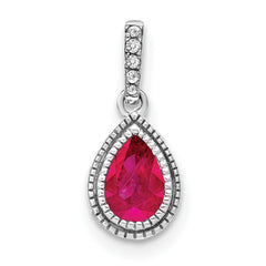 14k White Gold Pear Ruby and Diamond Pendant with Side Diamond Detail