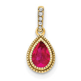 14k Pear Ruby and Diamond Pendant with Side Diamond Detail