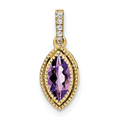 14k Marquise Amethyst and Diamond Pendant