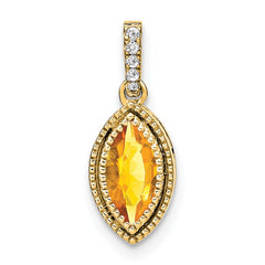 14k Marquise Citrine and Diamond Pendant
