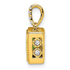 14k Square Citrine and Diamond Pendant