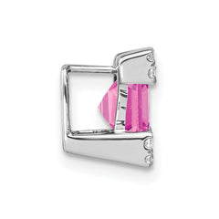 14k White Gold Square Lab Created Pink Sapphire and Diamond Chain Slide