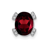 14k White Gold Oval Garnet and Diamond Chain Slide
