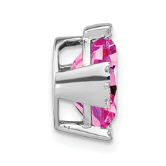 14k White Gold Oval Lab Created Pink Sapphire and Diamond Chain Slide