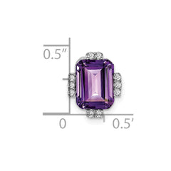 14k White Gold Octagon Amethyst and Diamond Chain Slide