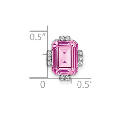 14k White Gold Octagon Lab Created Pink Sapphire and Diamond Chain Slide