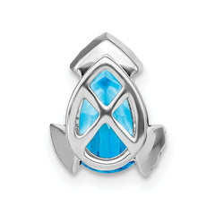14k White Gold Pear Blue Topaz and Diamond Chain Slide