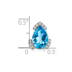 14k White Gold Pear Blue Topaz and Diamond Chain Slide