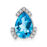 14k White Gold Pear Blue Topaz and Diamond Chain Slide