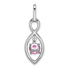 14k White Gold Round Lab Created Pink Sapphire and Diamond Chain Slide