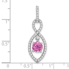 14k White Gold Round Lab Created Pink Sapphire and Diamond Chain Slide