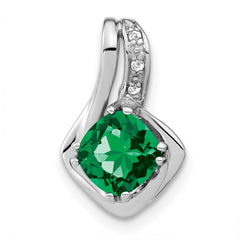 14k White Gold Cushion Lab Created Emerald and Diamond Chain Slide