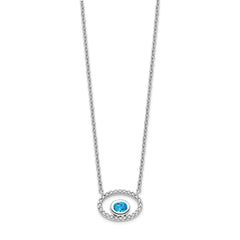 14k White Gold Oval Blue Topaz and Diamond 18in. Necklace