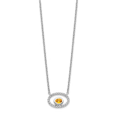 14k White Gold Oval Citrine and Diamond 18in. Necklace