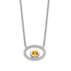14k White Gold Oval Citrine and Diamond 18in. Necklace