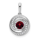 14k White Gold Round Garnet and Diamond Pendant