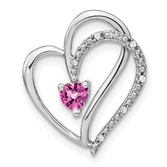14k White Gold Pink Sapphire and Diamond Heart Chain Slide