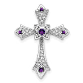 14k White Gold Amethyst and Diamond Fleur de Lis Cross Chain Slide