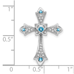 14k White Gold Blue Topaz and Diamond Fleur de Lis Cross Chain Slide