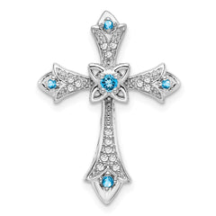 14k White Gold Blue Topaz and Diamond Fleur de Lis Cross Chain Slide