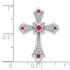 14k White Gold Ruby and Diamond Fleur de Lis Cross Chain Slide