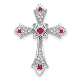 14k White Gold Ruby and Diamond Fleur de Lis Cross Chain Slide
